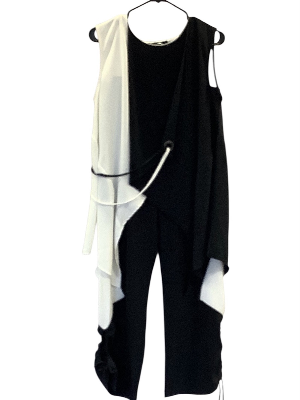 Two-Tone Black & White Draped Sleeveless Pantsuit